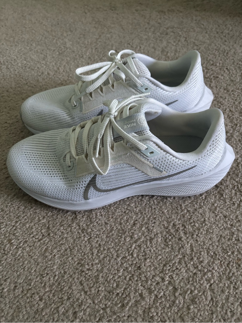 Nike Women’s White Mesh Running Sneakers with Silver Swoosh